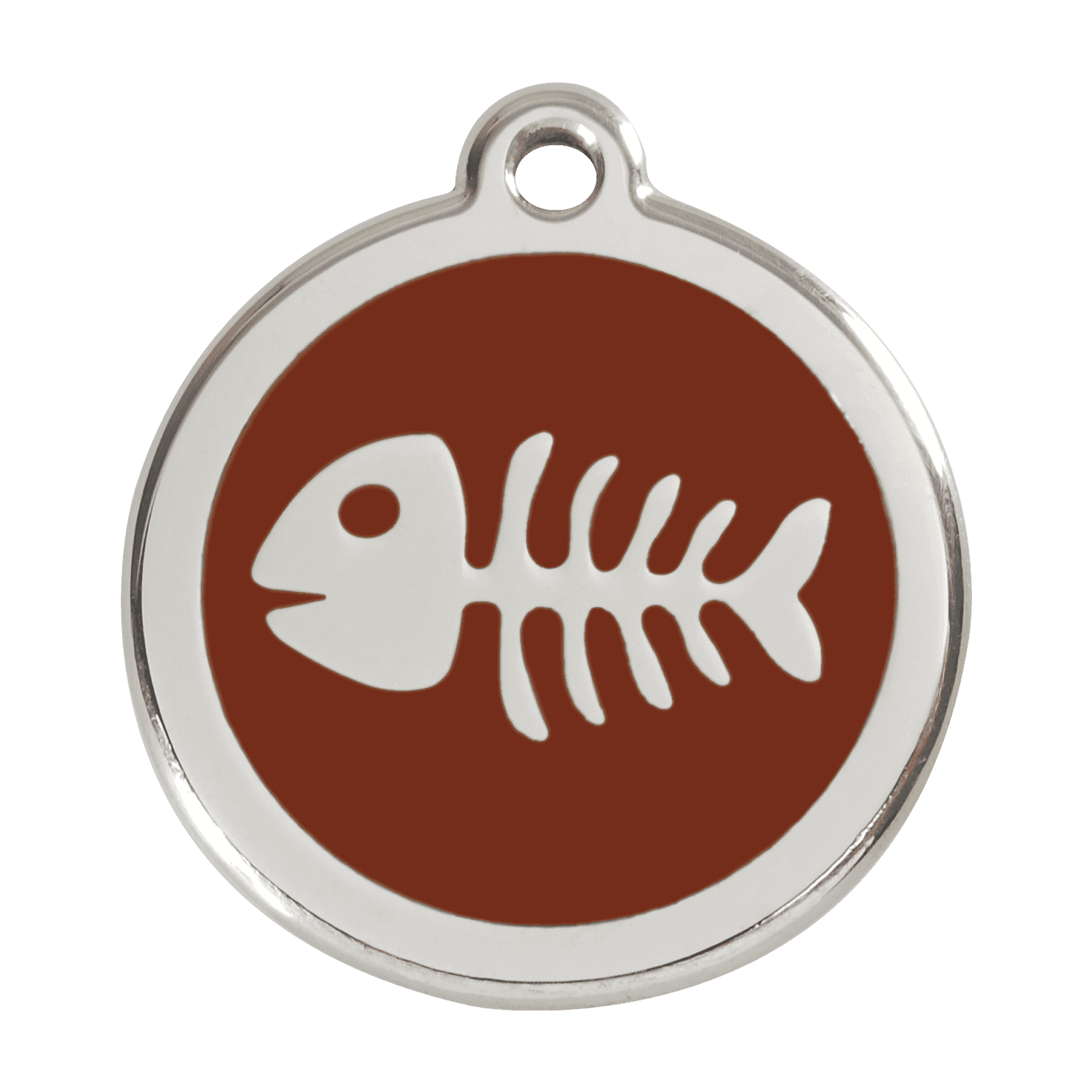 Vue avant - Médaille personnalisable pour chien Red Dingo Émail et acier inoxydable Squelette de poisson Brun Taglia L