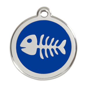 Medaglietta per cane grande lisca di pesce blu scuro in smalto e acciaio inox