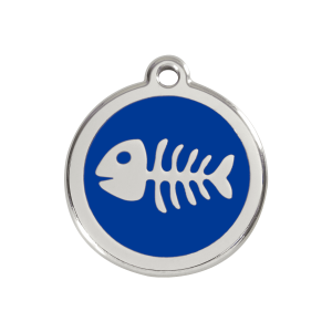 Medaglietta per cane lisca di pesce blu scuro in smalto e acciaio inox media