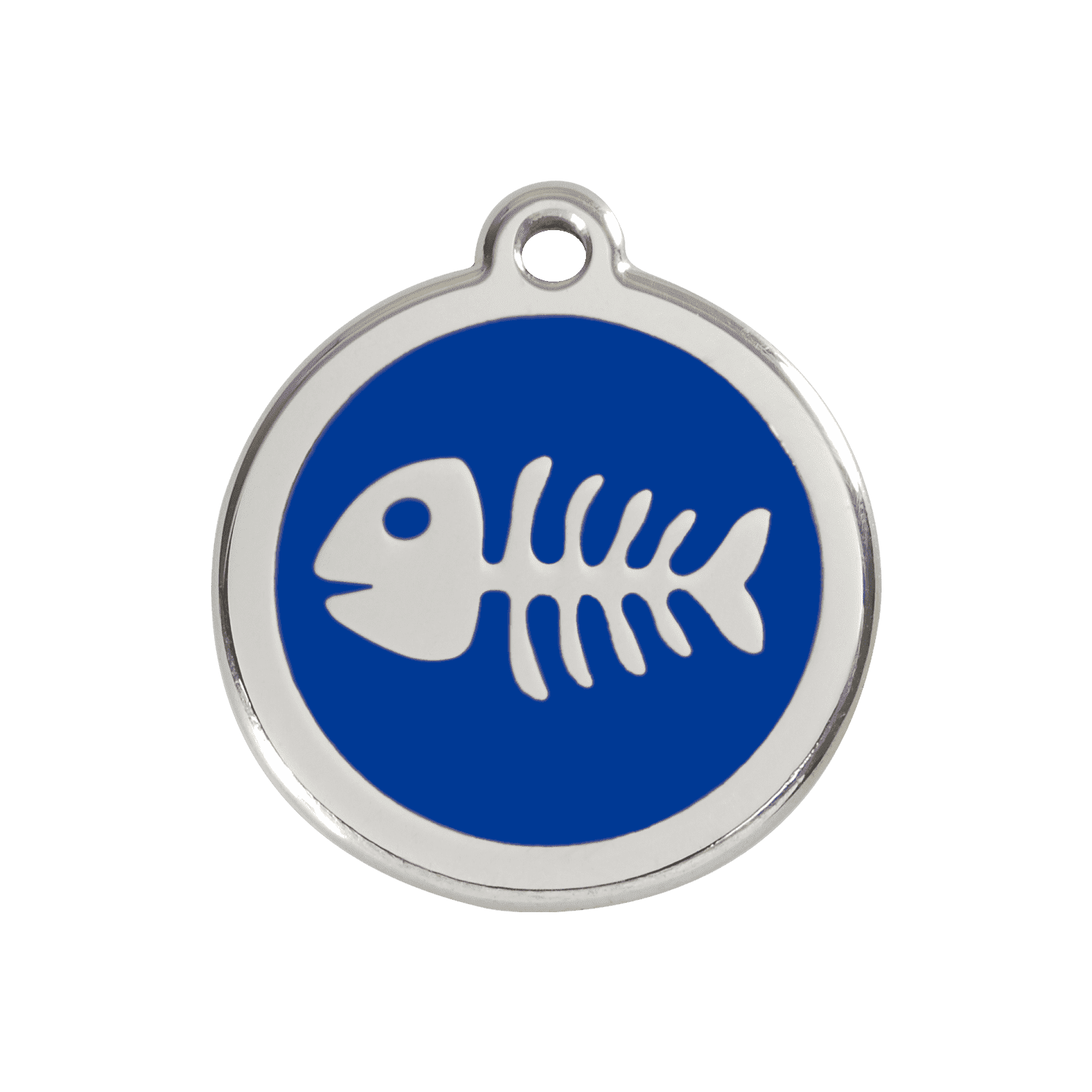 Vue avant - Médaille personnalisée pour chien Red Dingo - Squelette de poisson bleu foncé - Taglia M