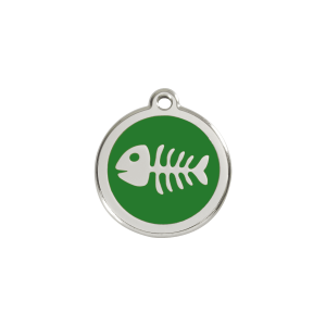 Medaglietta per gatto piccola lisca di pesce smalto verde acciaio inox