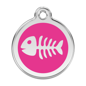 Medaglietta per cane grande lisca di pesce rosa vivace smalto e acciaio inox