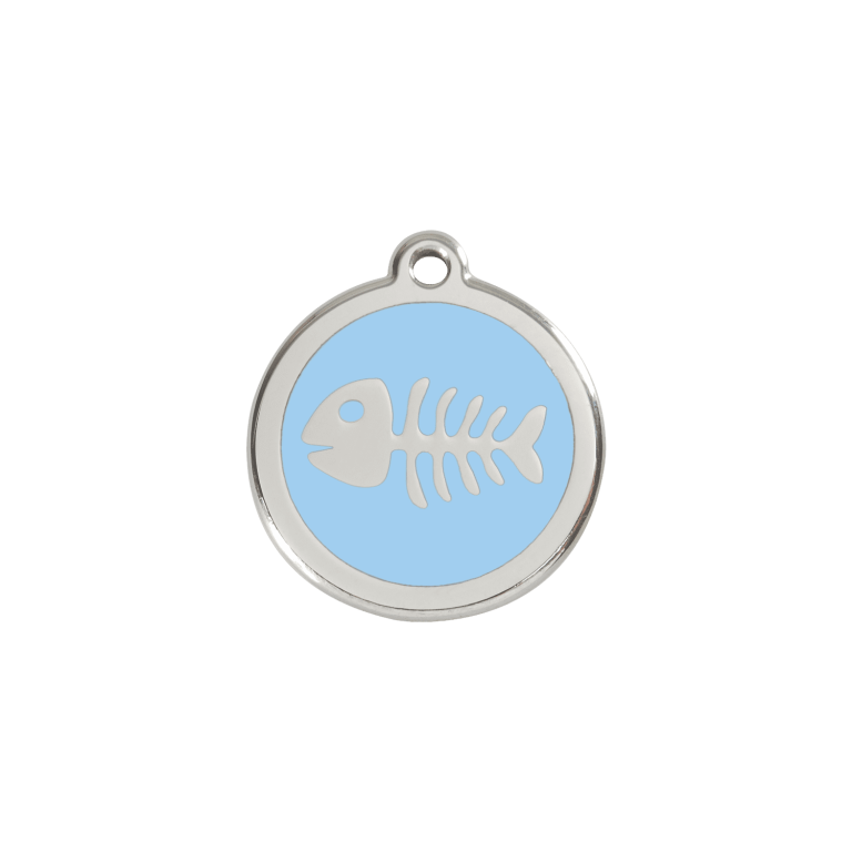 Vue avant - Médaille personnalisée Red Dingo Émail/Acier inoxydable - Squelette poisson - Bleu clair - Taglia S