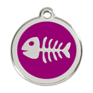 Medaglietta per cane grande lisca di pesce viola in smalto e acciaio inox