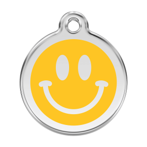 Medaglietta per cane grande Smiley giallo in smalto e acciaio inox