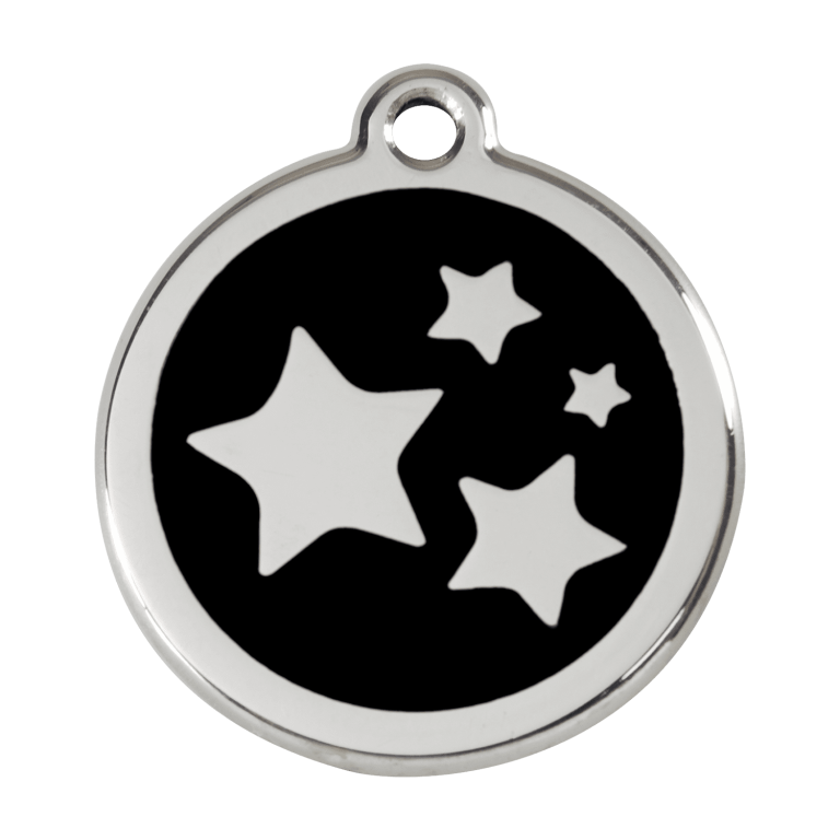 Vue avant - Médaille personnalisée pour chien Red Dingo Émail et acier inoxydable - Motif étoile - Noir - Taglia L