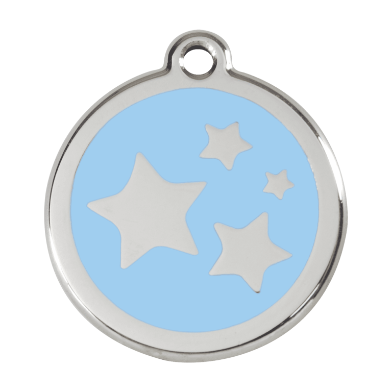Vue avant - Médaille personnalisée pour chien Red Dingo Émail et acier inoxydable - Motif étoile - Bleu clair - Taglia L