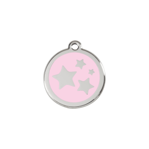 Medaglietta S smalto rosa e acciaio inox per gatto o cane piccolo con motivo stella