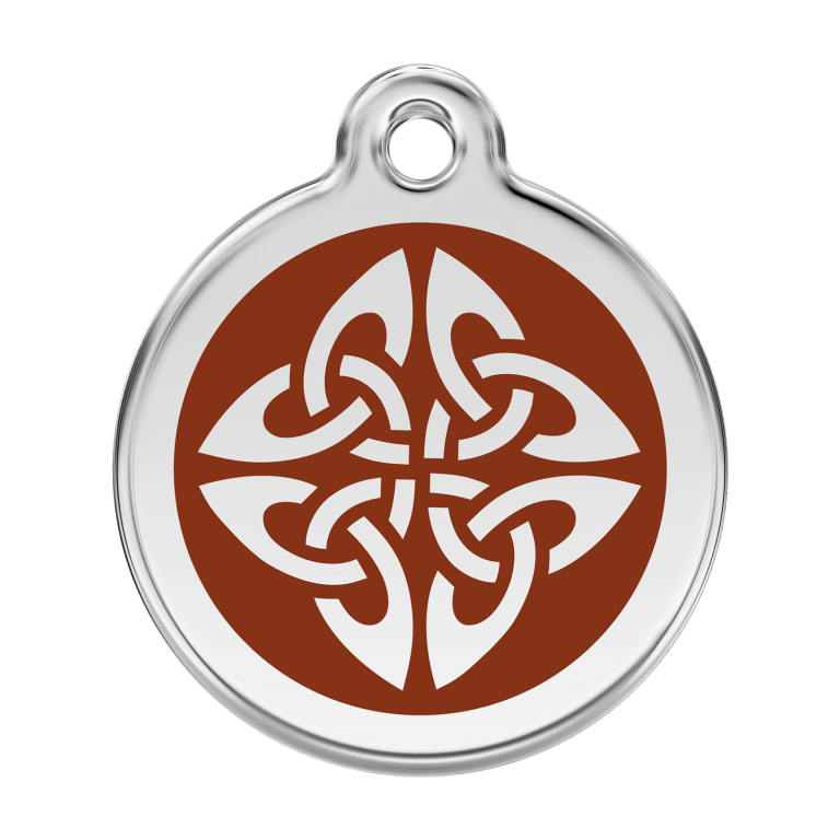 Vue avant - Médaille personnalisée pour chien Red Dingo Émail et acier inoxydable - Flèches tribales - Brun - Taglia L