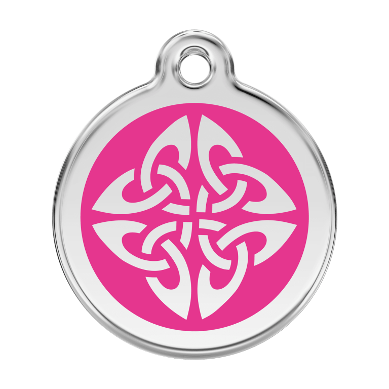Vue avant - Médaille personnalisée pour chien Red Dingo Émail et acier inoxydable - Flèches tribales - Rose vif - Taglia L