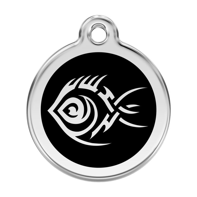 Vue avant - Médaille personnalisée pour chien Red Dingo Poisson tribal noir - Taglia L