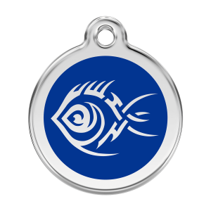 Medaglietta per cane grande Poisson tribal blu scuro smalto e acciaio inox