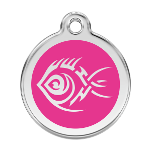 Medaglietta per cane grande Pesce tribale smalto rosa vivo e acciaio inox