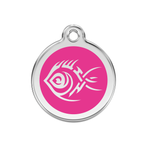 Medaglietta per cane medio Pesce tribale smalto rosa vivo acciaio inox