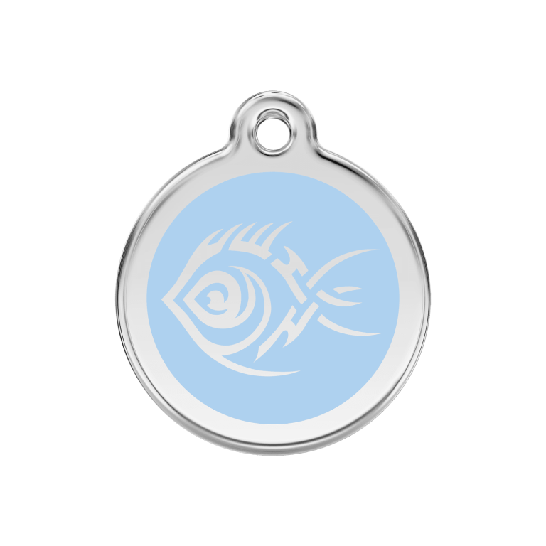 Vue avant - Médaille personnalisée pour chien Red Dingo Émail et acier inoxydable - Poisson tribal - Bleu clair - Taglia M