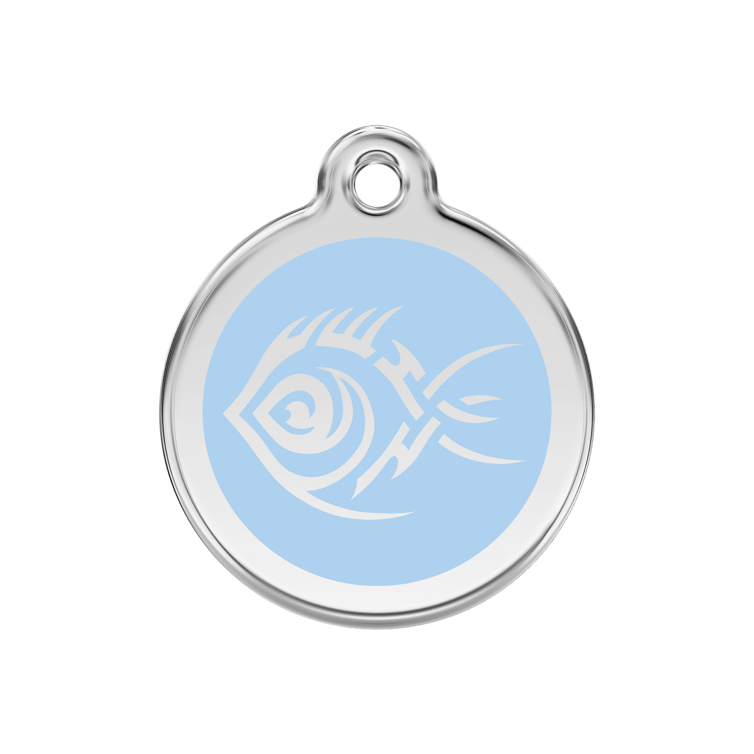 Vue avant - Médaille personnalisée pour chien Red Dingo Émail et acier inoxydable - Poisson tribal - Bleu clair - Taglia M