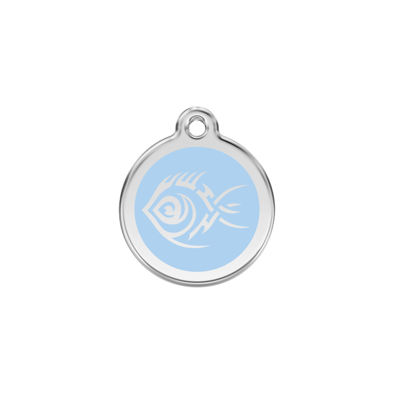 Vue avant - Médaille personnalisée pour chien/chat Red Dingo - Poisson tribal - Bleu clair - Taglia S
