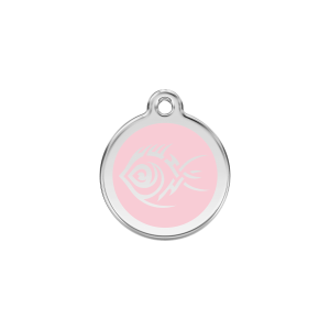 Medaglietta per gatto Piccola Pesce tribale smalto rosa acciaio inox