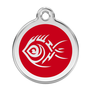 Medaglietta per cane grande Pesce tribale rosso smalto acciaio inox