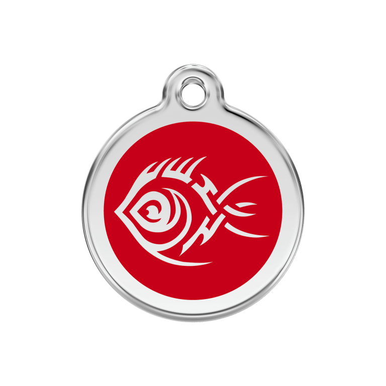Vue avant - Médaille personnalisée pour chien Red Dingo Émail et acier inoxydable Poisson tribal Rouge 30.00mm