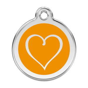 Medaglietta per cane grande cuore tribale arancione smalto e acciaio inox