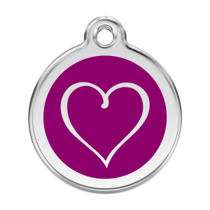 Medaglietta per cane grande cuore tribale smalto viola e acciaio inox