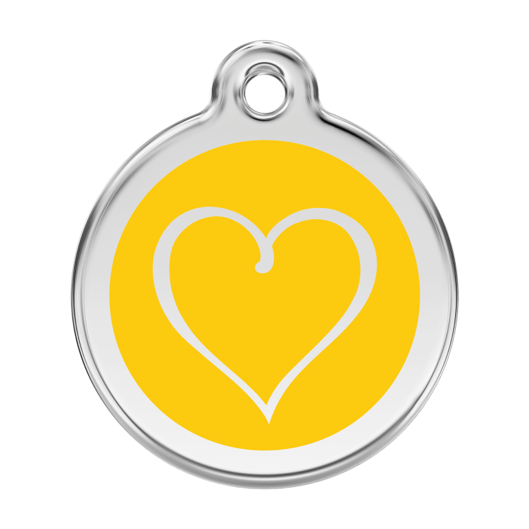 Vue avant - Médaille personnalisée pour chien Red Dingo Émail/Acier Jaune Coeur Tribal - Taglia L