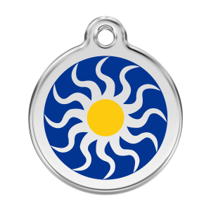 Medaglietta per cane grande sole tribale smalto blu scuro acciaio inox