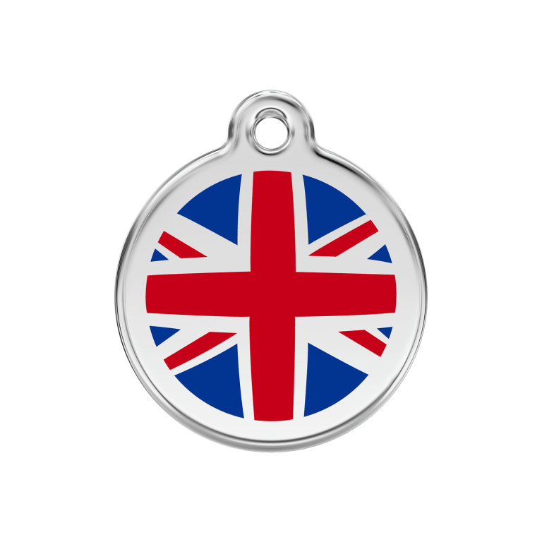 Vue avant - "Médaille personnalisée pour chien Red Dingo Émail et acier inoxydable Drapeau britannique Bleu foncé 30.00mm"