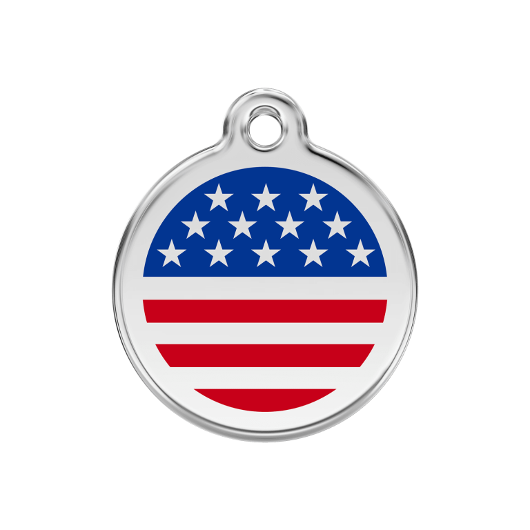 Vue avant - Médaille personnalisée pour chien ou chat - Drapeau américain - Bleu foncé - Red Dingo