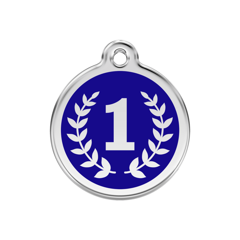 Vue avant - Médaille personnalisée pour chien Red Dingo Émail et acier inoxydable - Motif Gagnant - Bleu foncé - Taglia M