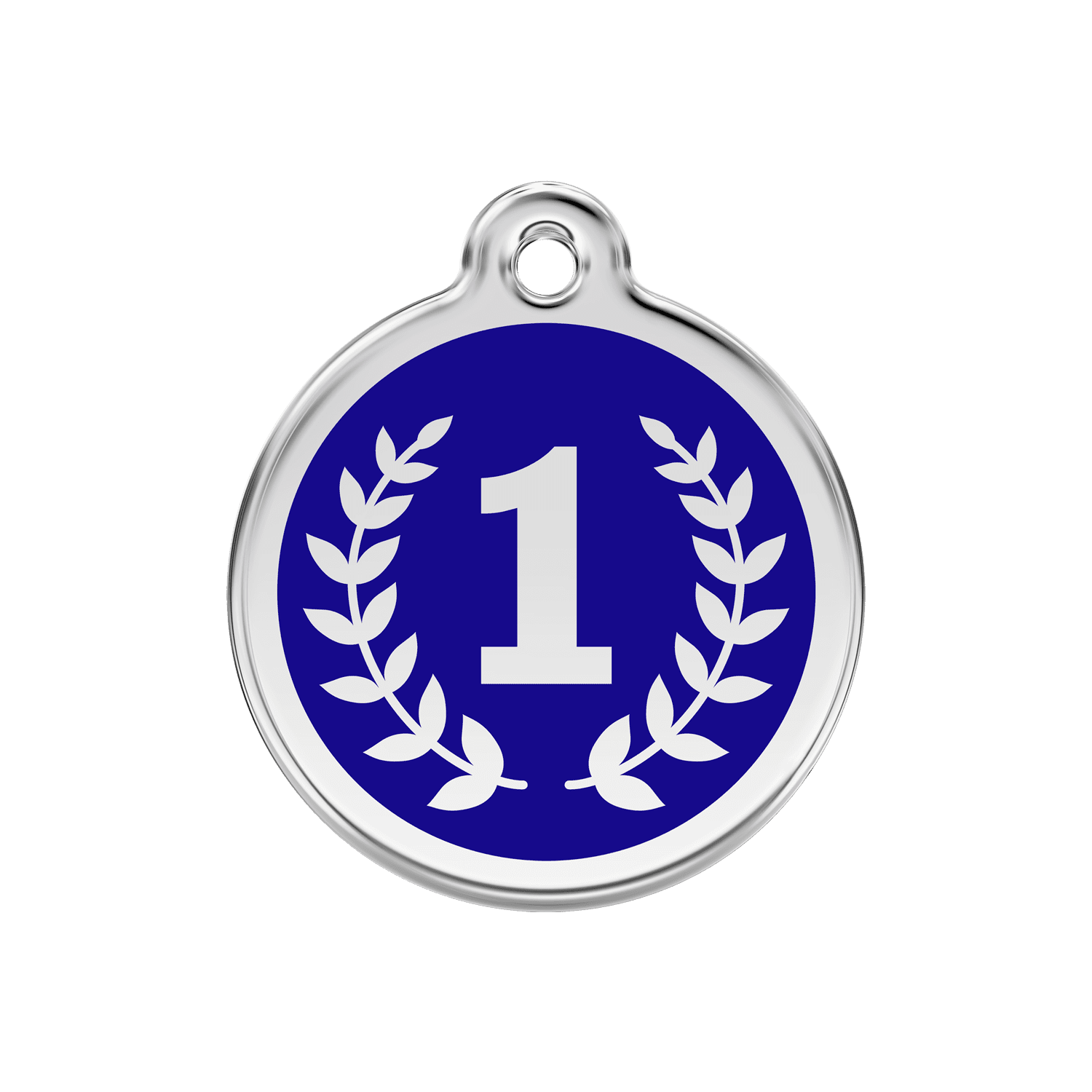 Vue avant - Médaille personnalisée pour chien Red Dingo Émail et acier inoxydable - Motif Gagnant - Bleu foncé - Taglia M