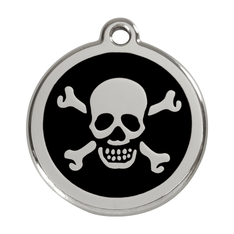 Vue avant - Médaille personnalisée pour chien Red Dingo Émail et acier inoxydable Tête de mort Noir L 38.00mm 24.7G