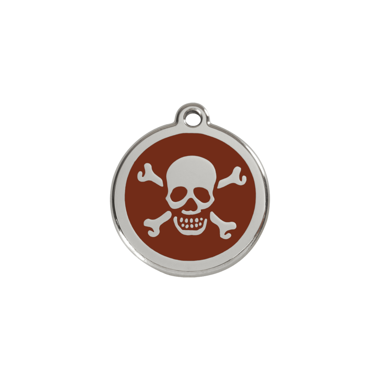 Vue avant - Médaille personnalisée en émail et acier inoxydable Red Dingo - Tête de mort brun - Taglia S
