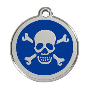 Medaglietta per cane grande teschio smalto blu scuro acciaio inox