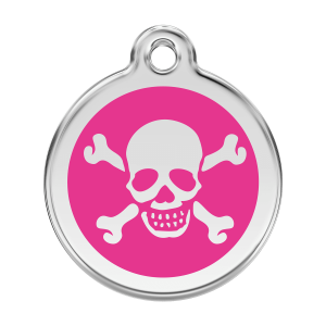 Medaglietta per cane grande teschio smalto rosa vivace acciaio inox