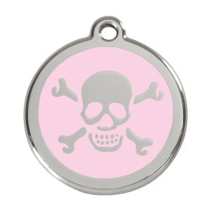 Medaglietta per cane grande teschio rosa smalto e acciaio inox