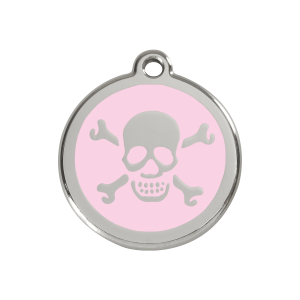 Medaglietta per cane medio teschio smalto rosa acciaio inox