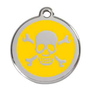 Medaglietta per cane grande teschio giallo smalto e acciaio inox