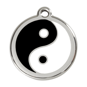 Medaglietta per cane grande Ying e Yang smalto nero e acciaio inox