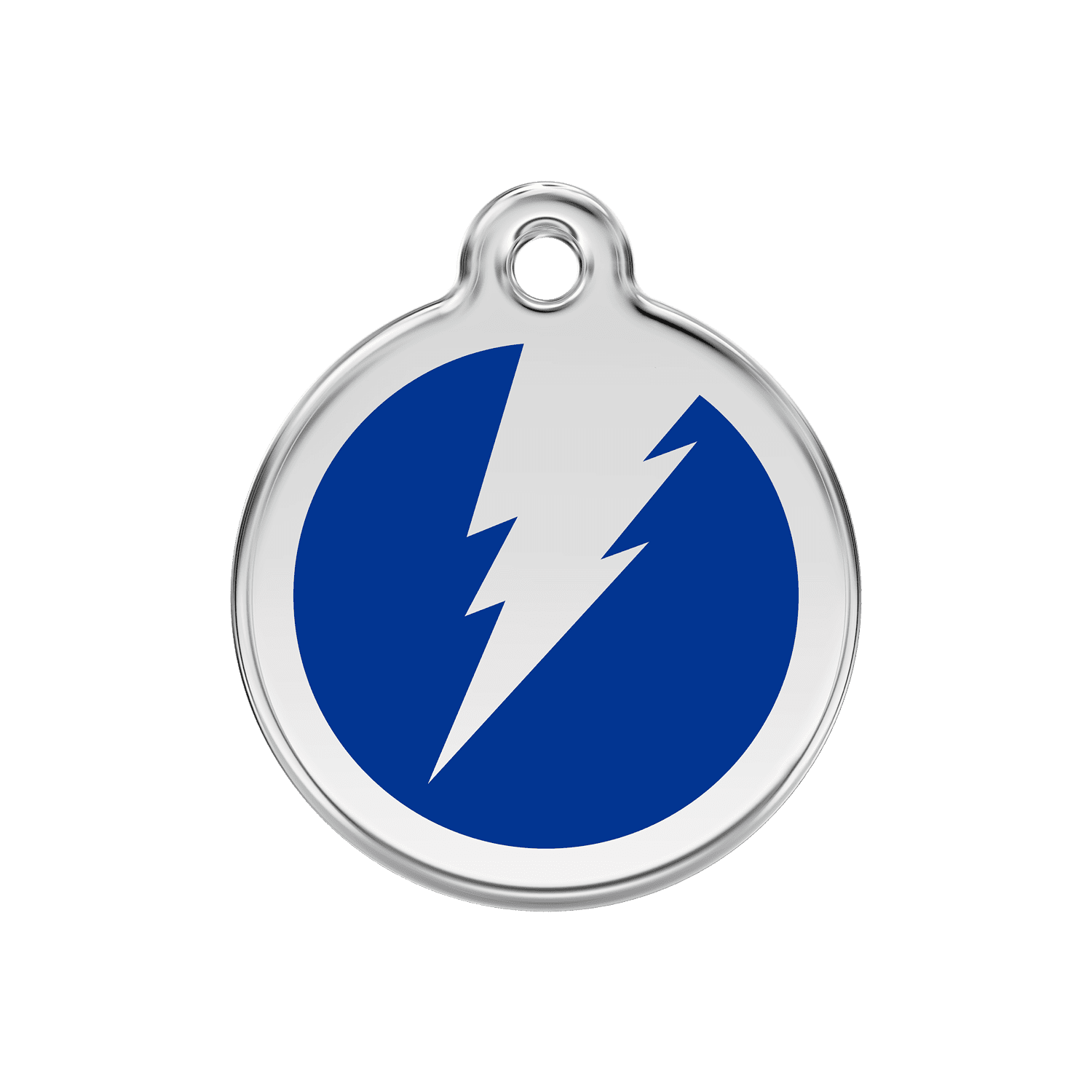 Vue avant - Médaille personnalisée pour chien/chat Red Dingo Émail et acier inoxydable - Motif éclair - Bleu foncé - Taglia M