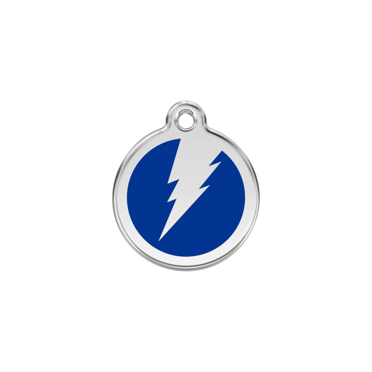 Vue avant - Médaille personnalisée pour chien/chat Red Dingo Émail et acier inoxydable - Motif éclair - Bleu foncé - Taglia S