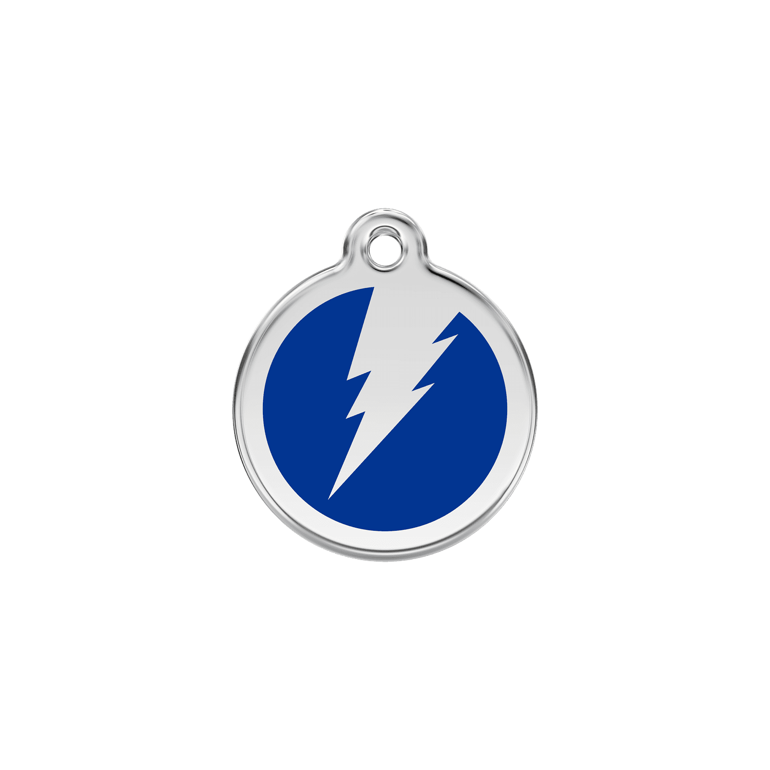Vue avant - Médaille personnalisée pour chien/chat Red Dingo Émail et acier inoxydable - Motif éclair - Bleu foncé - Taglia S