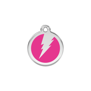 Medaglietta per cane piccolo piccola Fulmine smalto rosa vivace acciaio inox