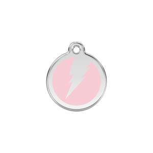 Medaglietta per gatto piccola Fulmine smalto rosa acciaio inox