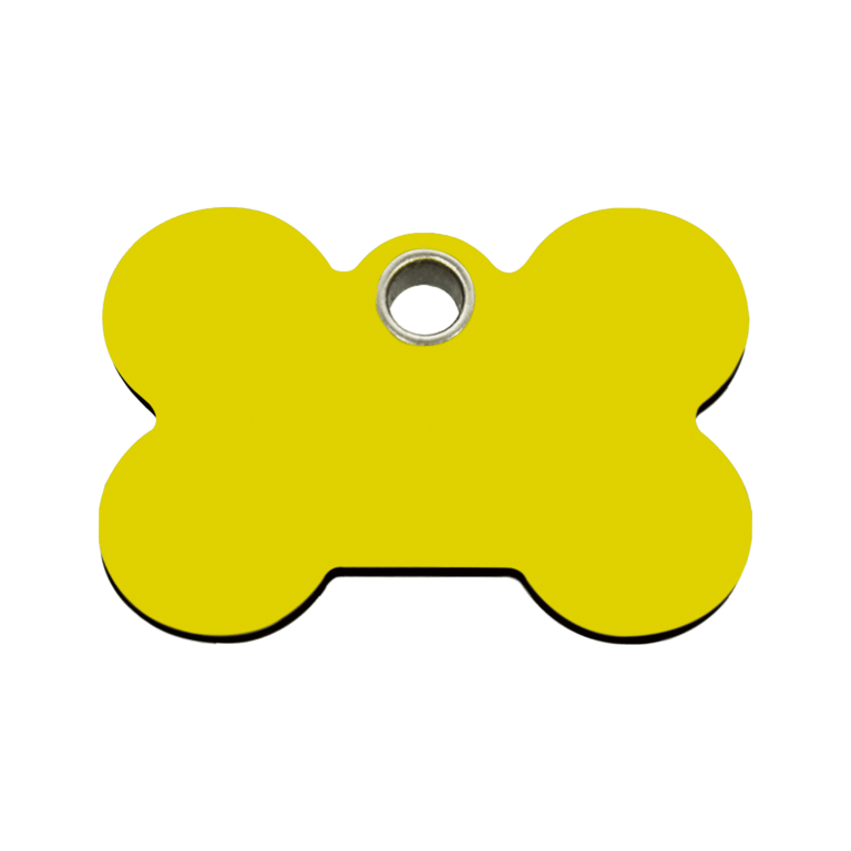 Vue avant - Médaille personnalisable pour chien - Red Dingo Plastique Plat Os Jaune - Taglia M