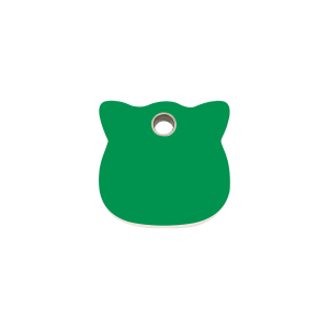 Medaglietta per gatto piccola testa verde in plastica piatta