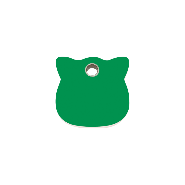 Vue avant - Médaille personnalisée pour chat Red Dingo - Collezione Plastique Plat - Tête de chat - Vert - Taglia S