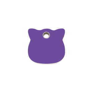 Medaglietta per gatto piccola testa viola in plastica piatta