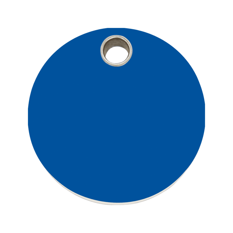 Vue avant - Médaille personnalisable pour chien - Red Dingo - Plastique plat - Cercle bleu foncé - Taglia L